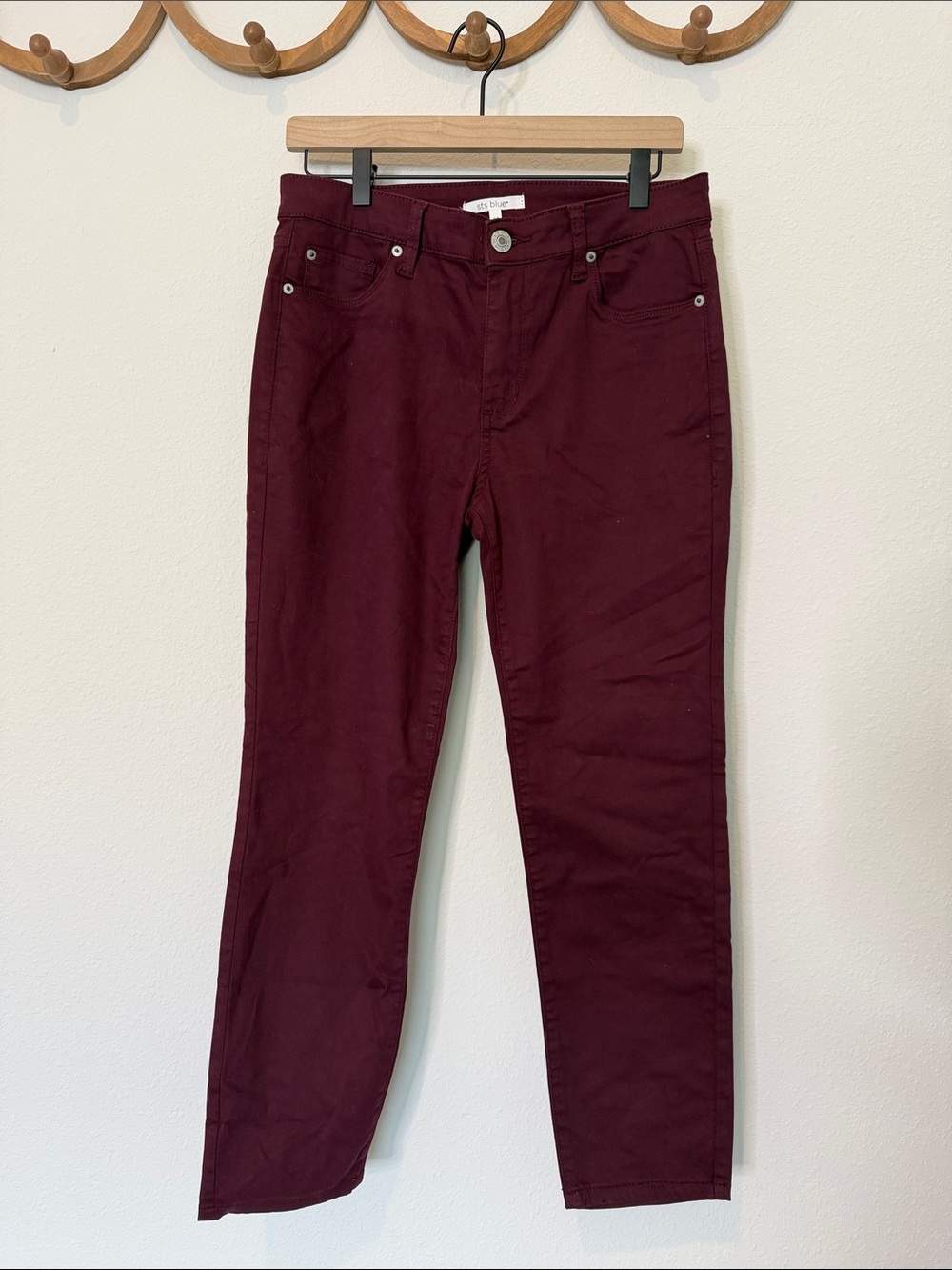 STS Blue Women's Straight Leg Jeans in Burgundy Riley High Rise Jeggings
